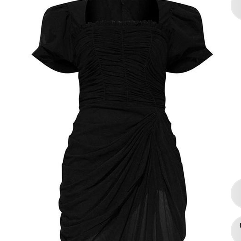 Black ruched puff sleeve draped midi dress  new never worn with tags - size 4 - Picture 3 of 4